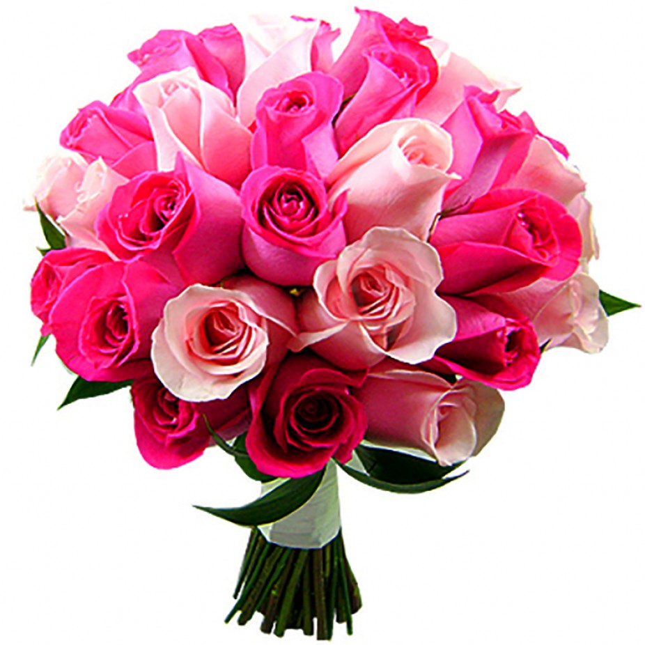 Buquê de noiva com rosas claras e pink